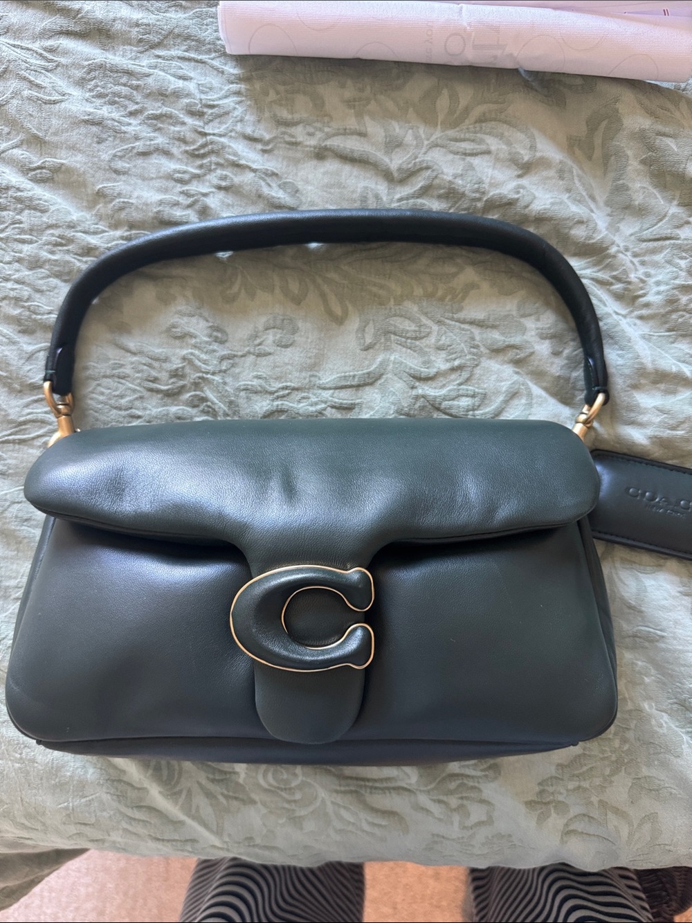 Coach Shoulder Bag in Dark Green with Gold 'C' Accent